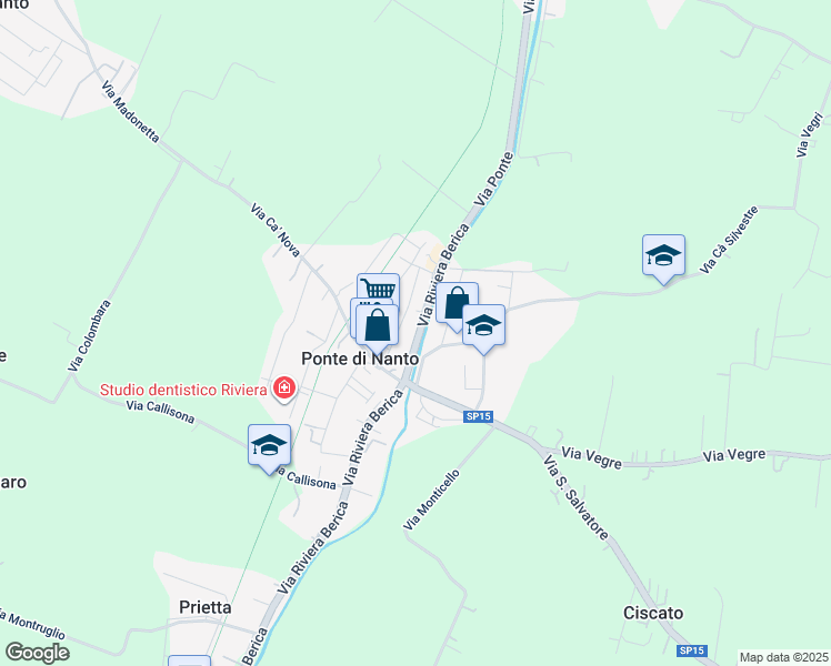 map of restaurants, bars, coffee shops, grocery stores, and more near 21 Via Bembo in Ponte di Nanto