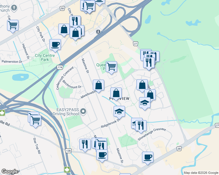 map of restaurants, bars, coffee shops, grocery stores, and more near in Ottawa