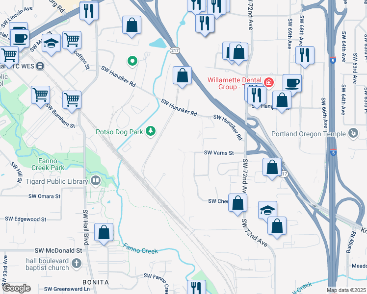 map of restaurants, bars, coffee shops, grocery stores, and more near 7730 Southwest Cherry Drive in Tigard