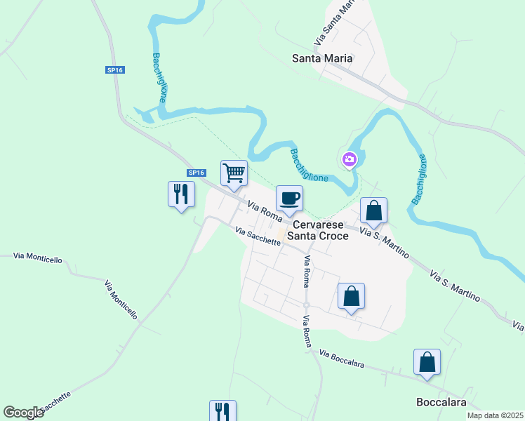 map of restaurants, bars, coffee shops, grocery stores, and more near 3b Piazza don Rino Brasola in Cervarese Santa Croce