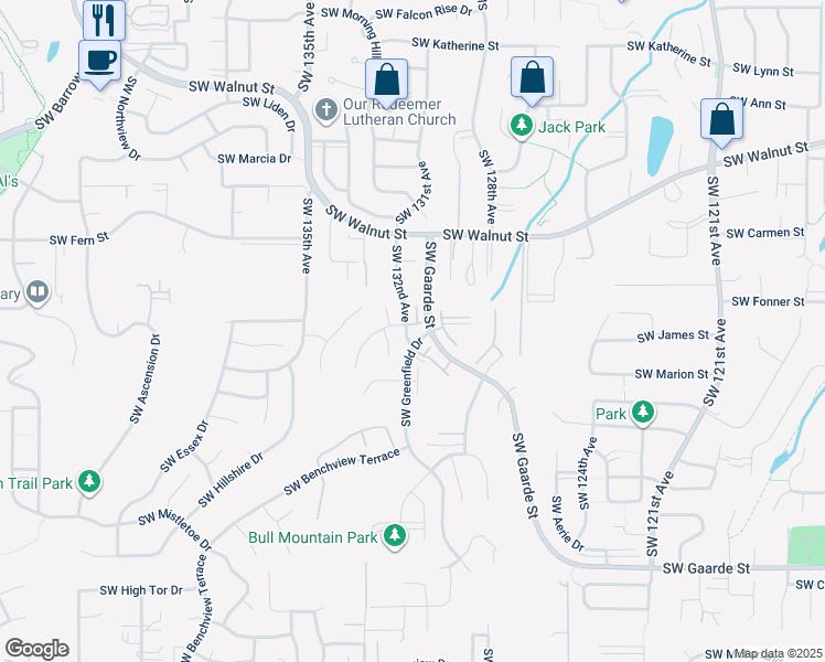 map of restaurants, bars, coffee shops, grocery stores, and more near 13086 Southwest Worchester Place in Tigard