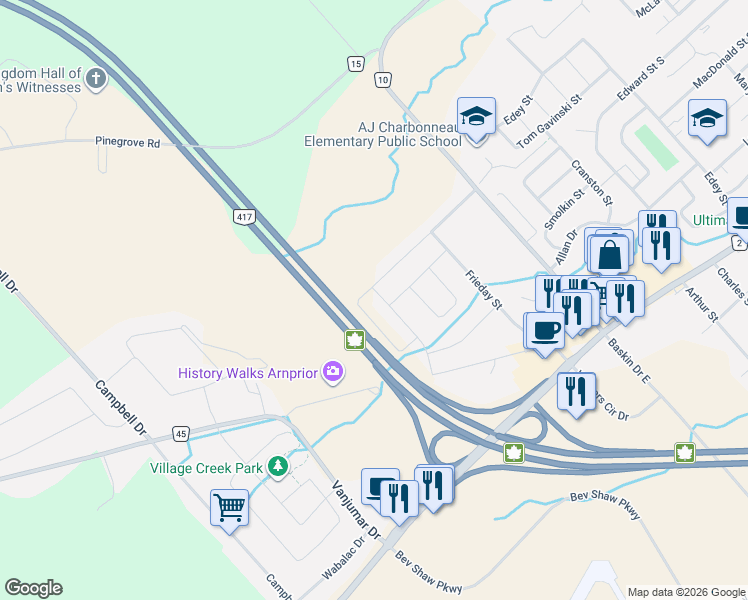 map of restaurants, bars, coffee shops, grocery stores, and more near 48 Vimy Ridge Crescent in Arnprior