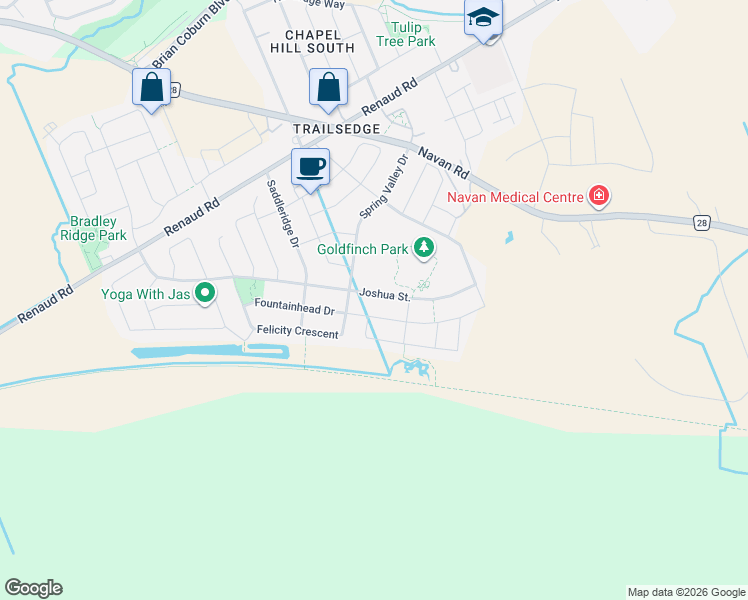 map of restaurants, bars, coffee shops, grocery stores, and more near 257 Joshua Street in Ottawa
