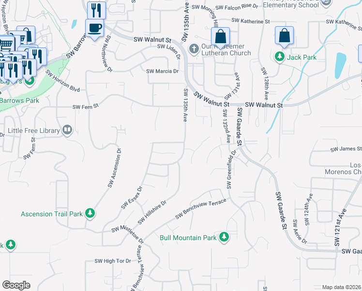 map of restaurants, bars, coffee shops, grocery stores, and more near 13163 Southwest Broadmoor Place in Tigard