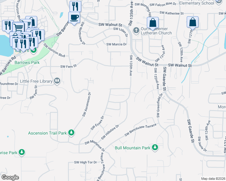 map of restaurants, bars, coffee shops, grocery stores, and more near 13188 Southwest Essex Drive in Tigard