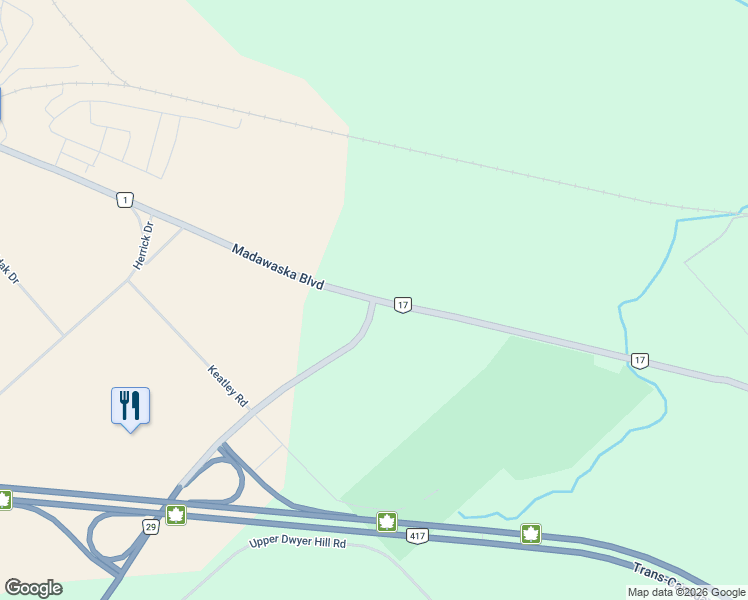 map of restaurants, bars, coffee shops, grocery stores, and more near 5362 Madawaska Boulevard in Braeside