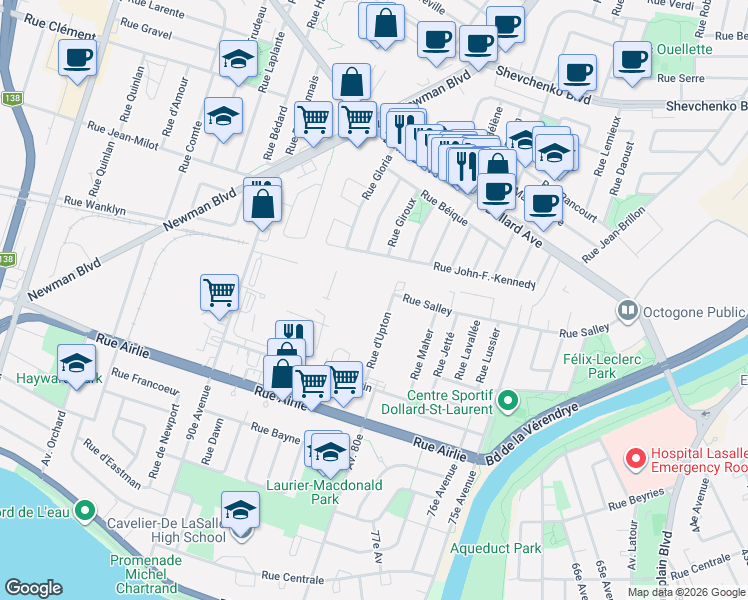 map of restaurants, bars, coffee shops, grocery stores, and more near 990 Rue d'Upton in Montréal