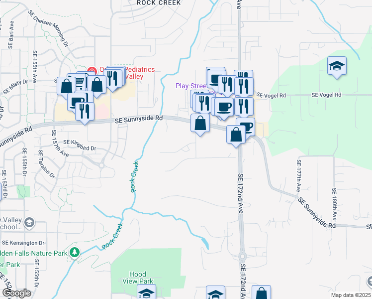 map of restaurants, bars, coffee shops, grocery stores, and more near 16925 Southeast Fox Glen Court in Happy Valley