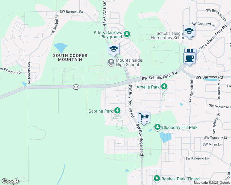 map of restaurants, bars, coffee shops, grocery stores, and more near 17419 Southwest Forest Hollow Street in Beaverton