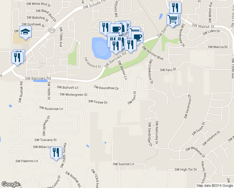 map of restaurants, bars, coffee shops, grocery stores, and more near 12993 Southwest Kameron Way in Tigard