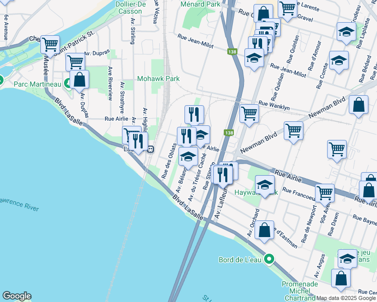 map of restaurants, bars, coffee shops, grocery stores, and more near 112 Avenue Bélanger in Montréal