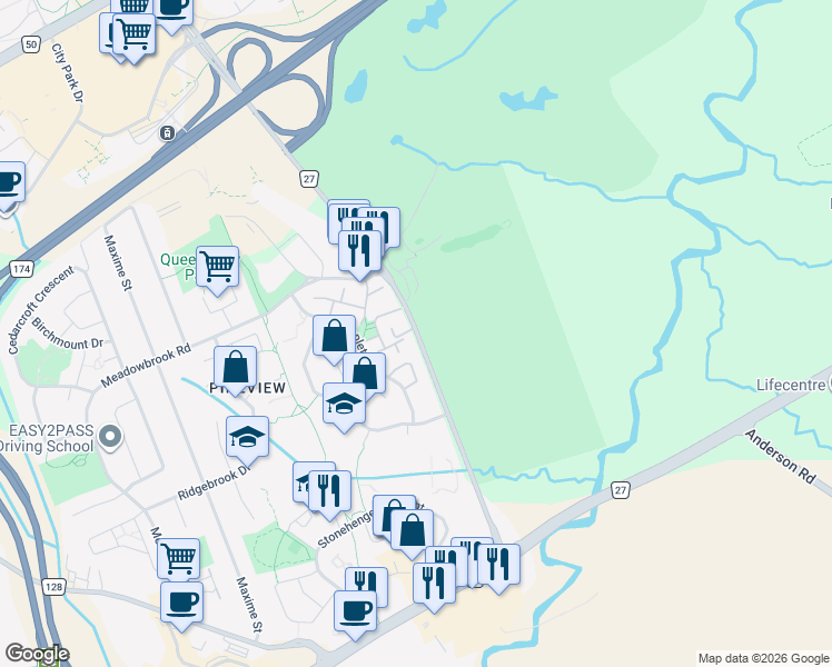 map of restaurants, bars, coffee shops, grocery stores, and more near 214 Laura Private in Ottawa