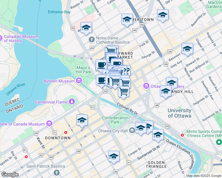 map of restaurants, bars, coffee shops, grocery stores, and more near 14 Ottawa 34 in Ottawa