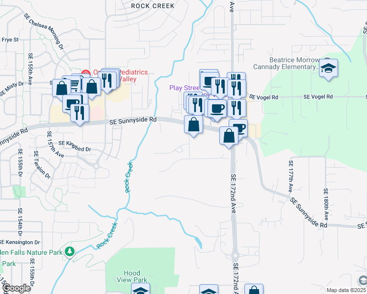 map of restaurants, bars, coffee shops, grocery stores, and more near 16925 Southeast Fox Glen Court in Happy Valley