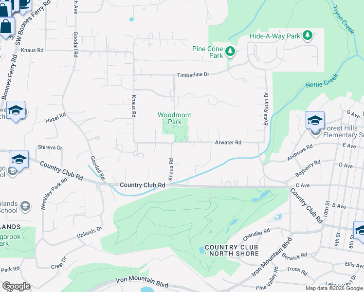 map of restaurants, bars, coffee shops, grocery stores, and more near 1050 Atwater Road in Lake Oswego