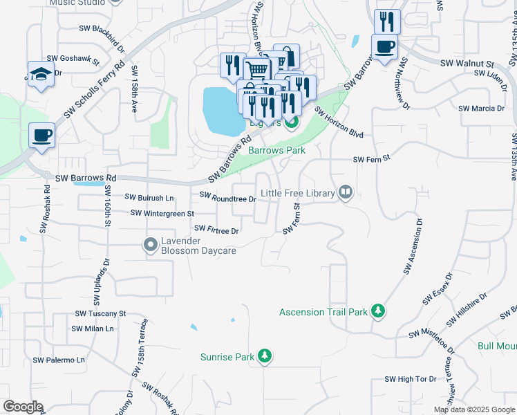 map of restaurants, bars, coffee shops, grocery stores, and more near 12993 Southwest Kameron Way in Tigard