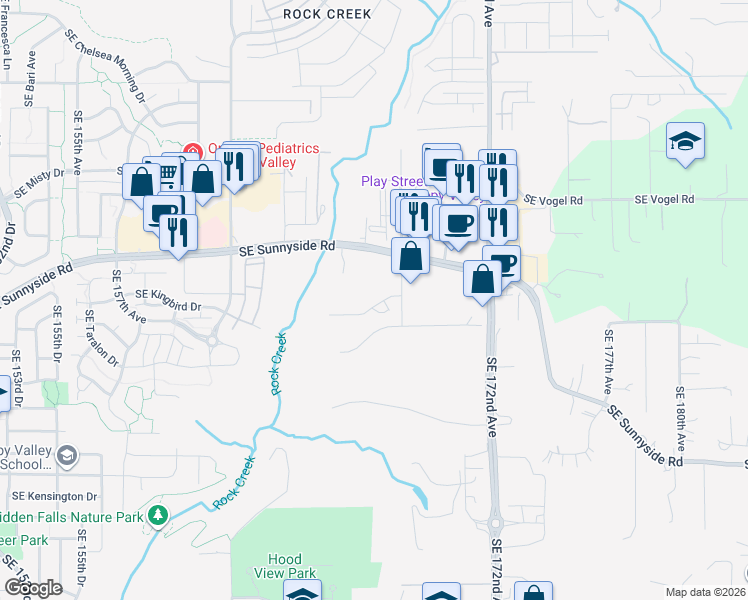 map of restaurants, bars, coffee shops, grocery stores, and more near 16925 Southeast Fox Glen Court in Happy Valley