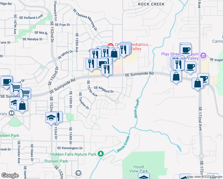 map of restaurants, bars, coffee shops, grocery stores, and more near 15951 Southeast Kingbird Drive in Happy Valley