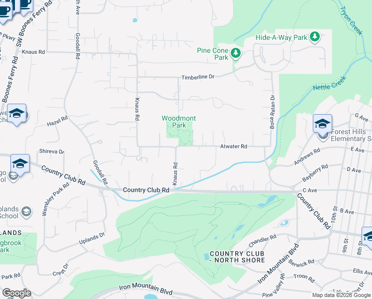 map of restaurants, bars, coffee shops, grocery stores, and more near 1050 Atwater Road in Lake Oswego