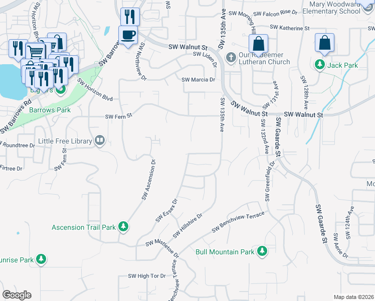 map of restaurants, bars, coffee shops, grocery stores, and more near 13784 Southwest Fern Street in Tigard