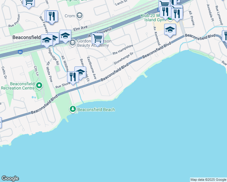 map of restaurants, bars, coffee shops, grocery stores, and more near 56 Gables Court in Beaconsfield