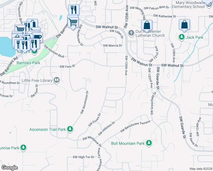 map of restaurants, bars, coffee shops, grocery stores, and more near 13784 Southwest Fern Street in Tigard