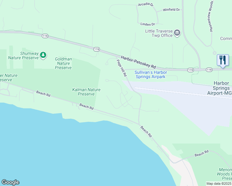 map of restaurants, bars, coffee shops, grocery stores, and more near 411 Harbor Dr W in Harbor Springs