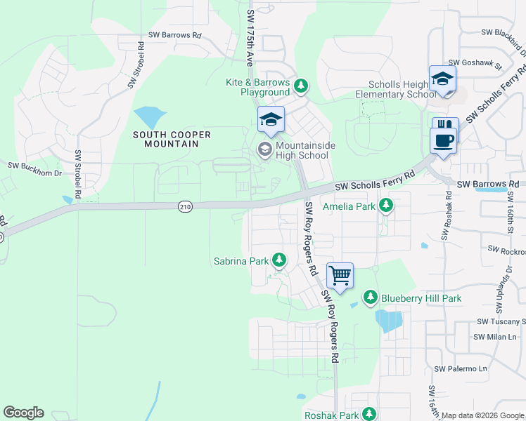 map of restaurants, bars, coffee shops, grocery stores, and more near 17435 Southwest Forest Hollow Street in Beaverton