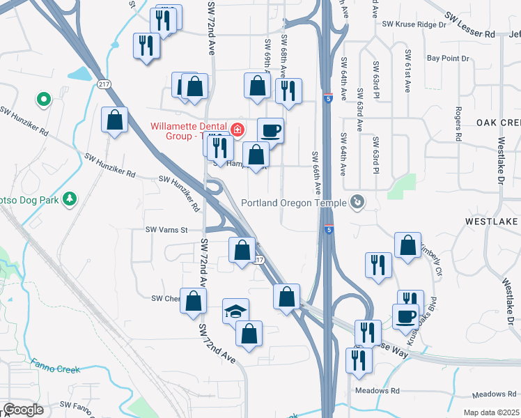 map of restaurants, bars, coffee shops, grocery stores, and more near 13009 Southwest 68th Parkway in Tigard