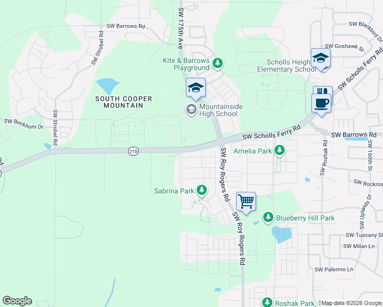 map of restaurants, bars, coffee shops, grocery stores, and more near 17419 Southwest Forest Hollow Street in Beaverton