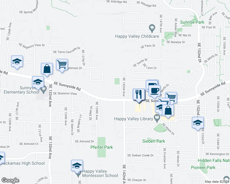map of restaurants, bars, coffee shops, grocery stores, and more near 14115 Southeast Summerfield Loop in Happy Valley