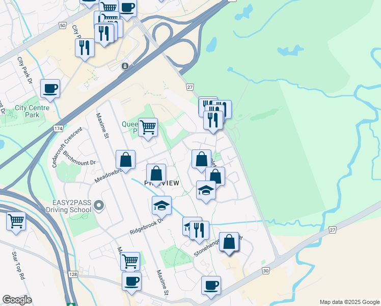 map of restaurants, bars, coffee shops, grocery stores, and more near 4579 Carrington Place in Ottawa