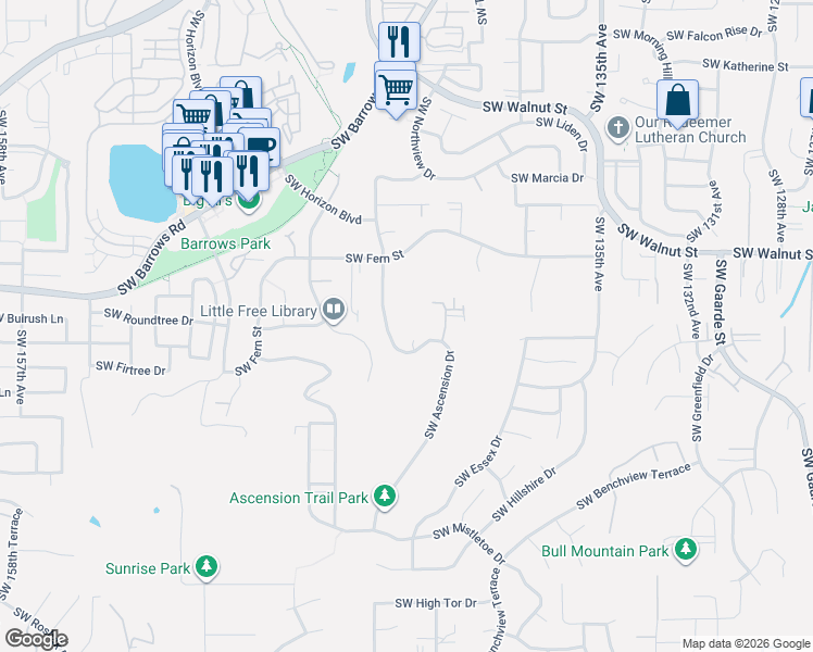map of restaurants, bars, coffee shops, grocery stores, and more near 13008 Southwest Ascension Drive in Tigard