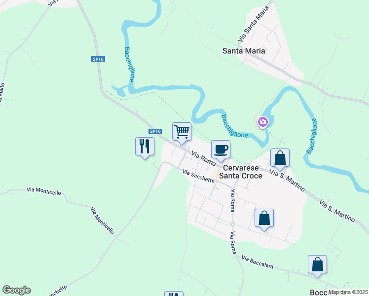 map of restaurants, bars, coffee shops, grocery stores, and more near 5 Via Roma in Cervarese Santa Croce