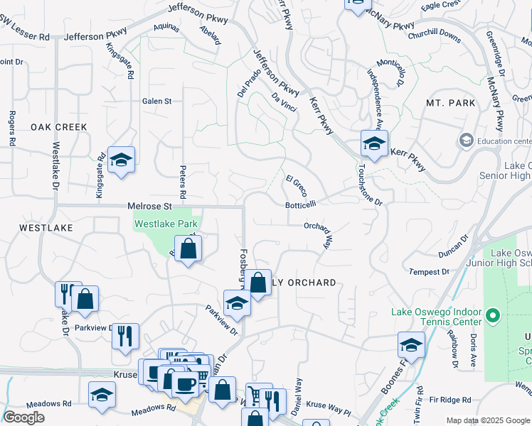 map of restaurants, bars, coffee shops, grocery stores, and more near 4308 Botticelli in Lake Oswego