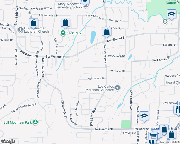 map of restaurants, bars, coffee shops, grocery stores, and more near 12270 Southwest Alberta Street in Tigard