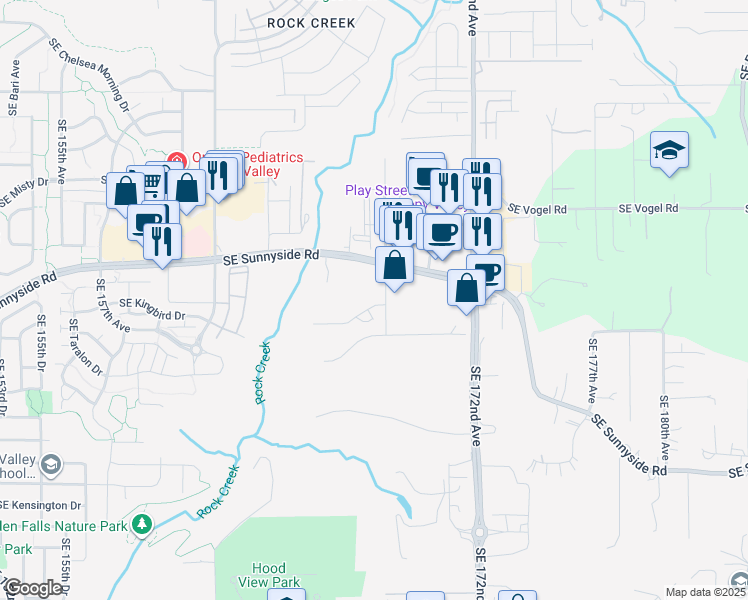 map of restaurants, bars, coffee shops, grocery stores, and more near 16925 Southeast Fox Glen Court in Happy Valley