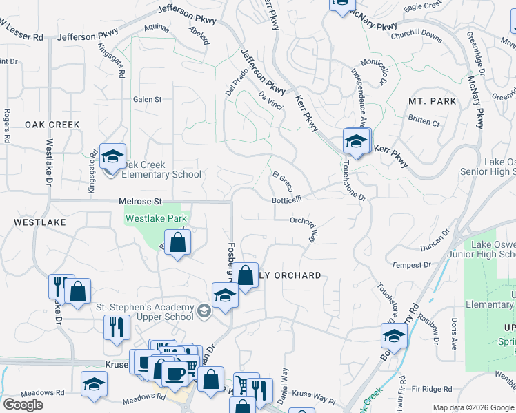 map of restaurants, bars, coffee shops, grocery stores, and more near 4308 Botticelli in Lake Oswego