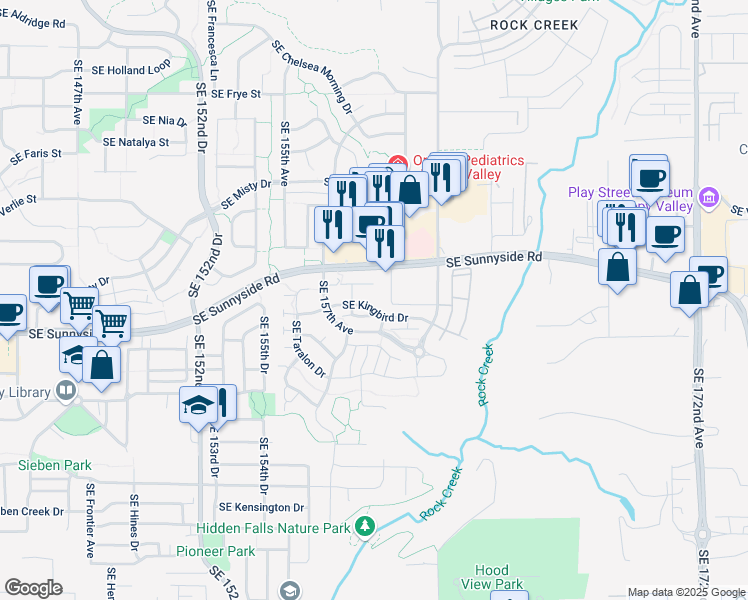 map of restaurants, bars, coffee shops, grocery stores, and more near 15951 Southeast Kingbird Drive in Happy Valley