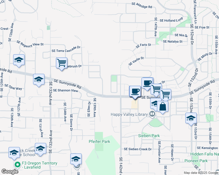 map of restaurants, bars, coffee shops, grocery stores, and more near 14115 Southeast Summerfield Loop in Happy Valley