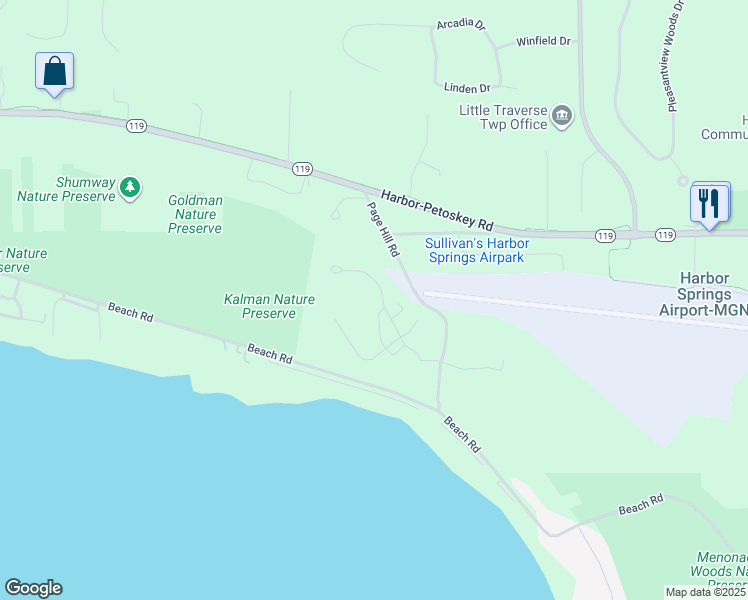 map of restaurants, bars, coffee shops, grocery stores, and more near 411 Harbor Drive West in Harbor Springs