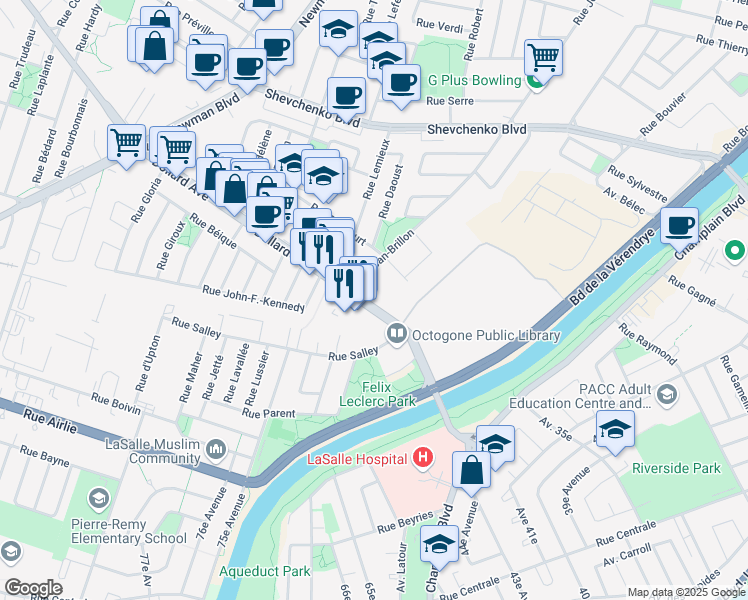 map of restaurants, bars, coffee shops, grocery stores, and more near 1229 Avenue Dollard in Montréal
