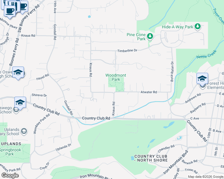 map of restaurants, bars, coffee shops, grocery stores, and more near 13799 Atwater Lane in Lake Oswego