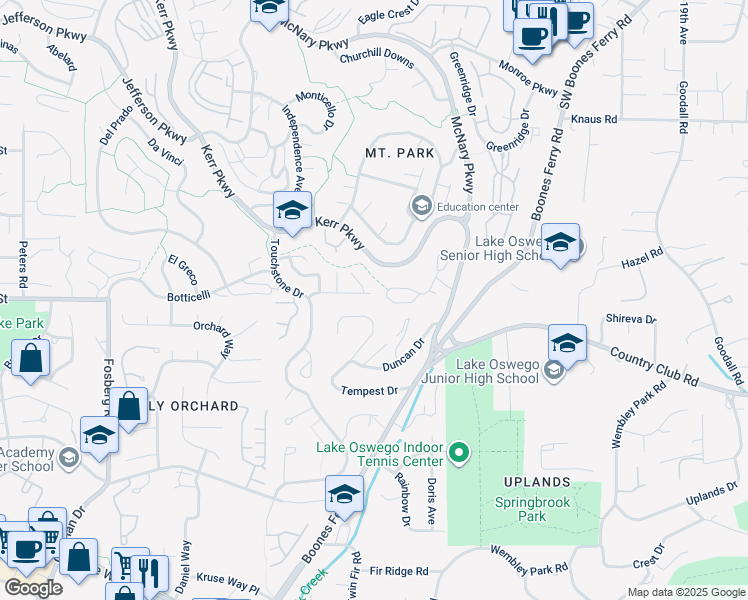 map of restaurants, bars, coffee shops, grocery stores, and more near 42 Wheatherstone in Lake Oswego