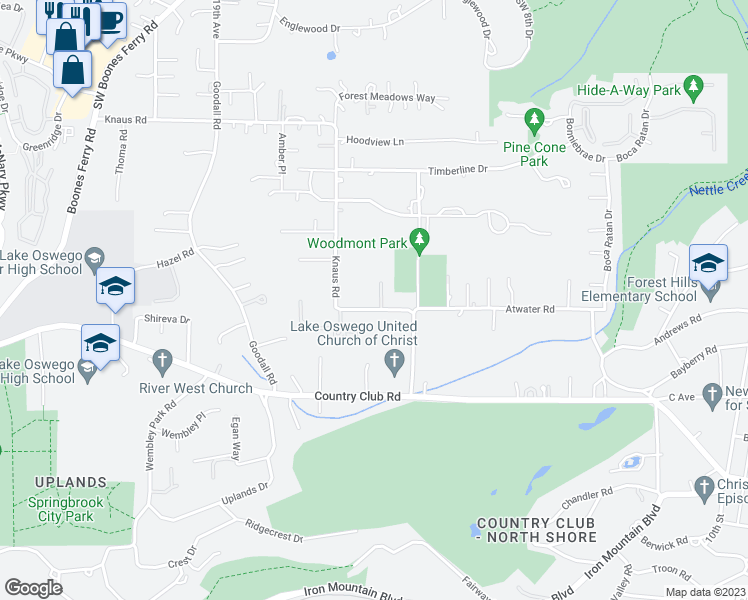map of restaurants, bars, coffee shops, grocery stores, and more near 13756 Knaus Road in Lake Oswego