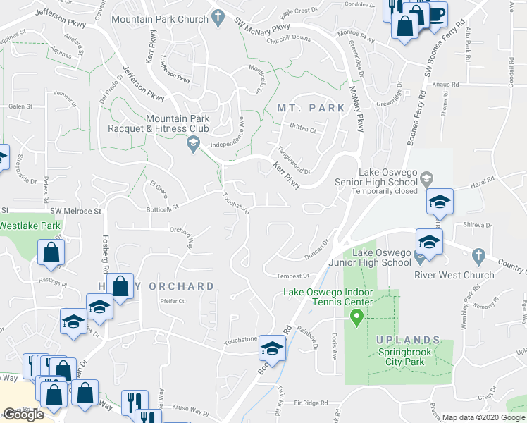 map of restaurants, bars, coffee shops, grocery stores, and more near 16 Wheatherstone in Lake Oswego