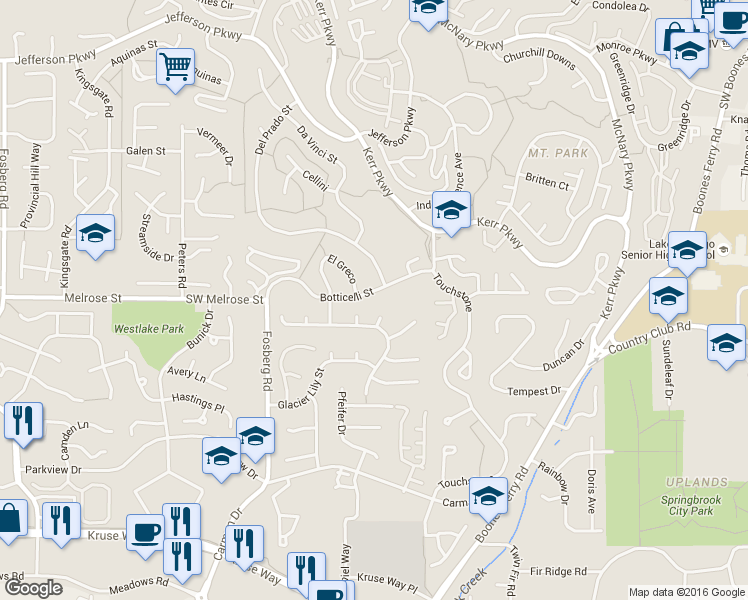 map of restaurants, bars, coffee shops, grocery stores, and more near 1 El Greco in Lake Oswego