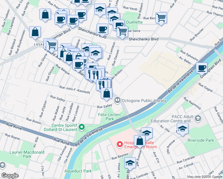 map of restaurants, bars, coffee shops, grocery stores, and more near 1229 Dollard Avenue in Montreal