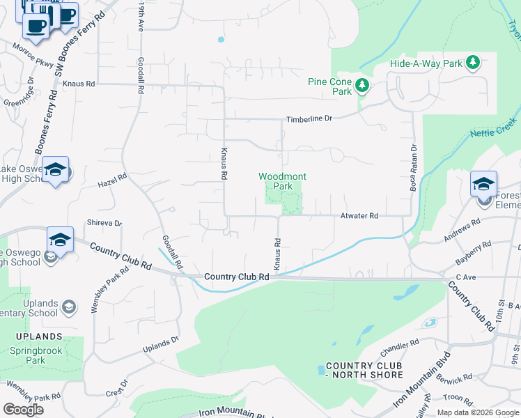 map of restaurants, bars, coffee shops, grocery stores, and more near 13799 Atwater Lane in Lake Oswego
