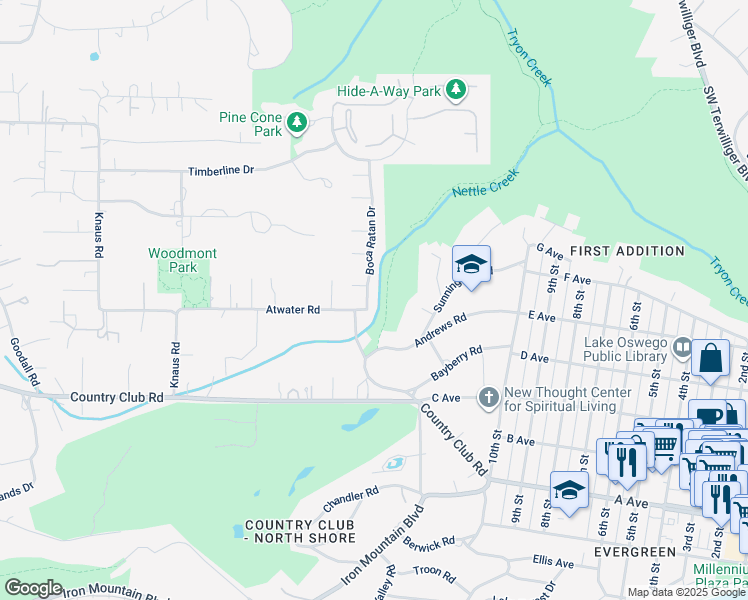 map of restaurants, bars, coffee shops, grocery stores, and more near 460 Boca Ratan Drive in Lake Oswego